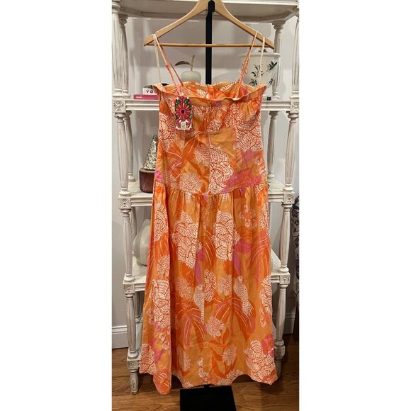 Farm Rio x Anthropologie Linen Blend Strapless Drop-Waist Maxi Dress Size Large - Picture 6 of 6